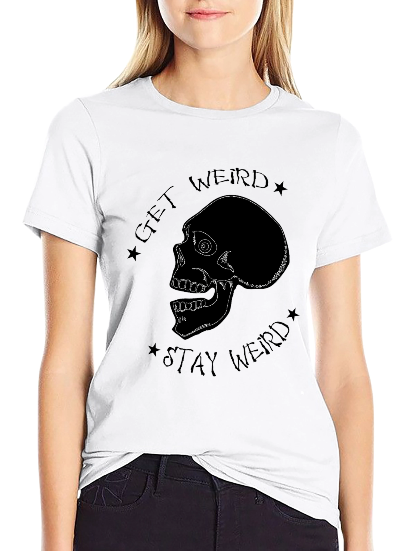 Get Weird Skull Graphic Black T-Shirt