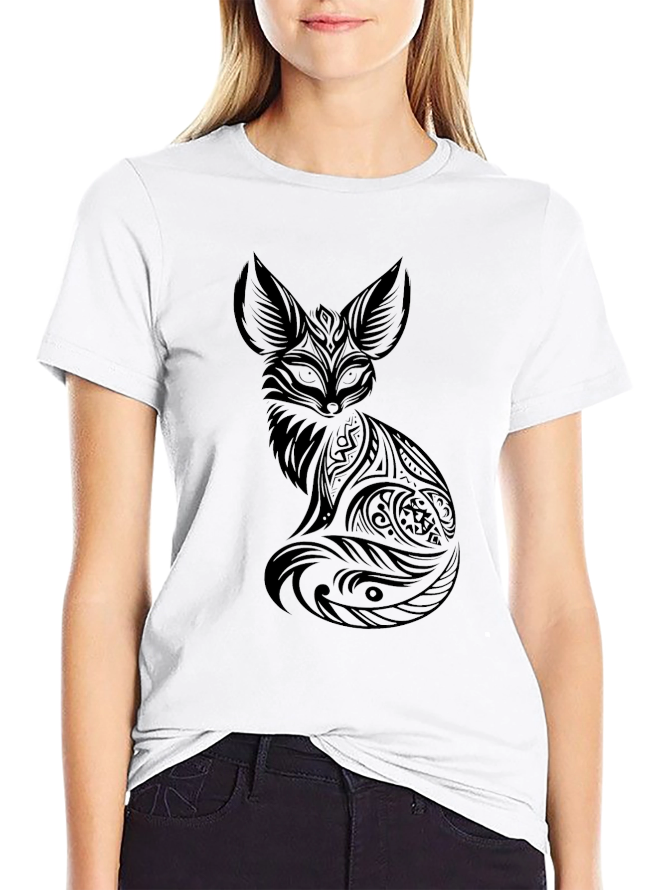 Tribal Fox Graphic Black T-Shirt - Cool Design