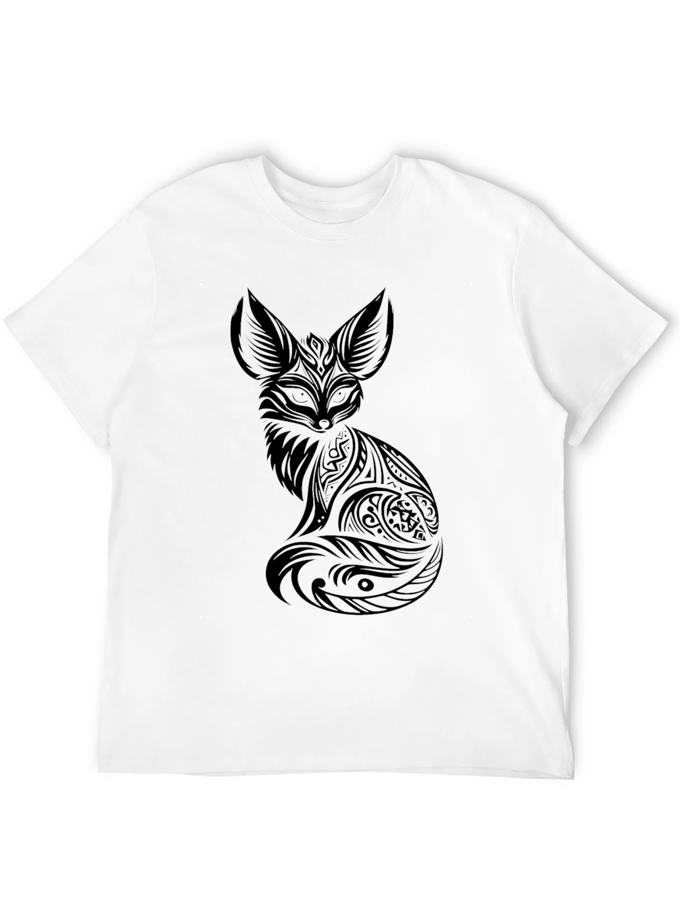 Tribal Fox Graphic Black T-Shirt - Cool Design