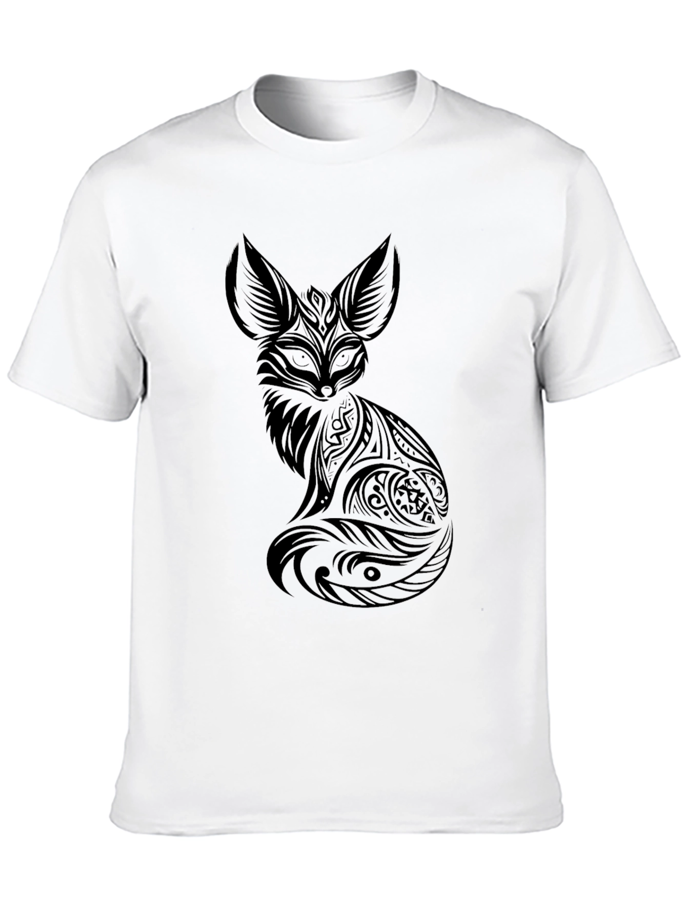 Tribal Fox Graphic Black T-Shirt - Cool Design