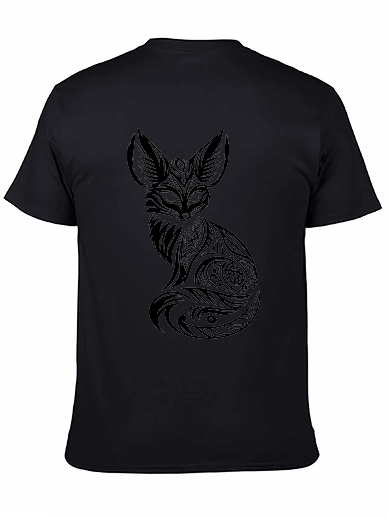 Tribal Fox Graphic Black T-Shirt - Cool Design