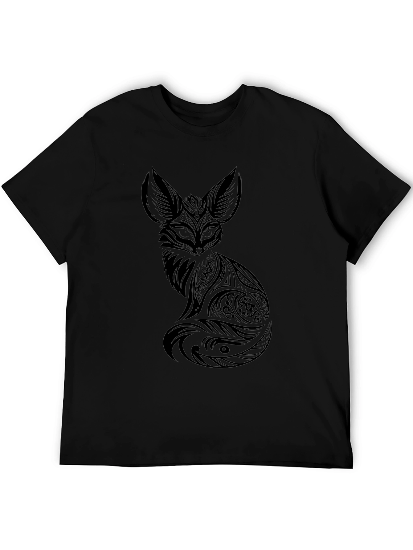 Tribal Fox Graphic Black T-Shirt - Cool Design