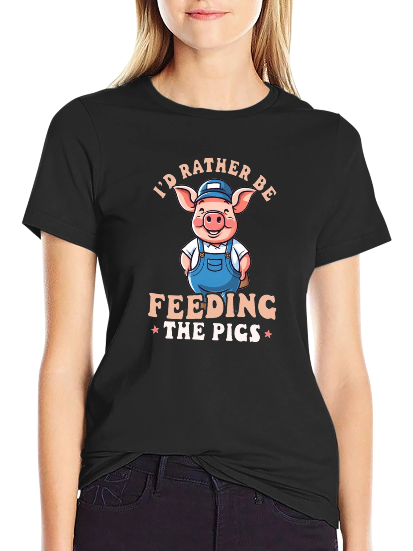 Id Rather Be Feeding The Pigs Black T-Shirt