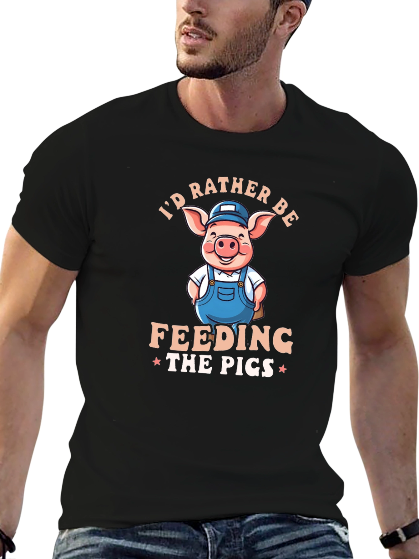 Id Rather Be Feeding The Pigs Black T-Shirt