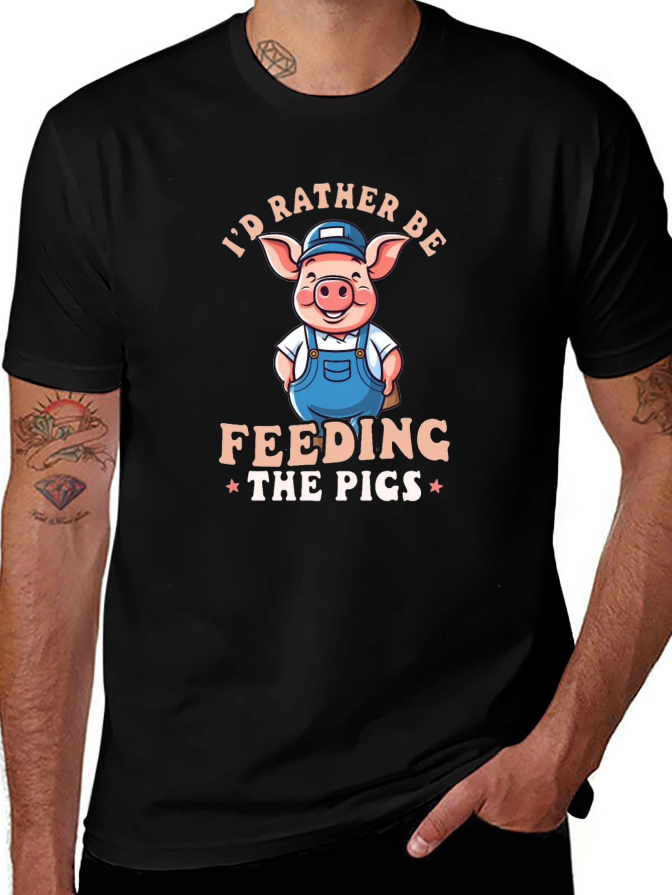 Id Rather Be Feeding The Pigs Black T-Shirt