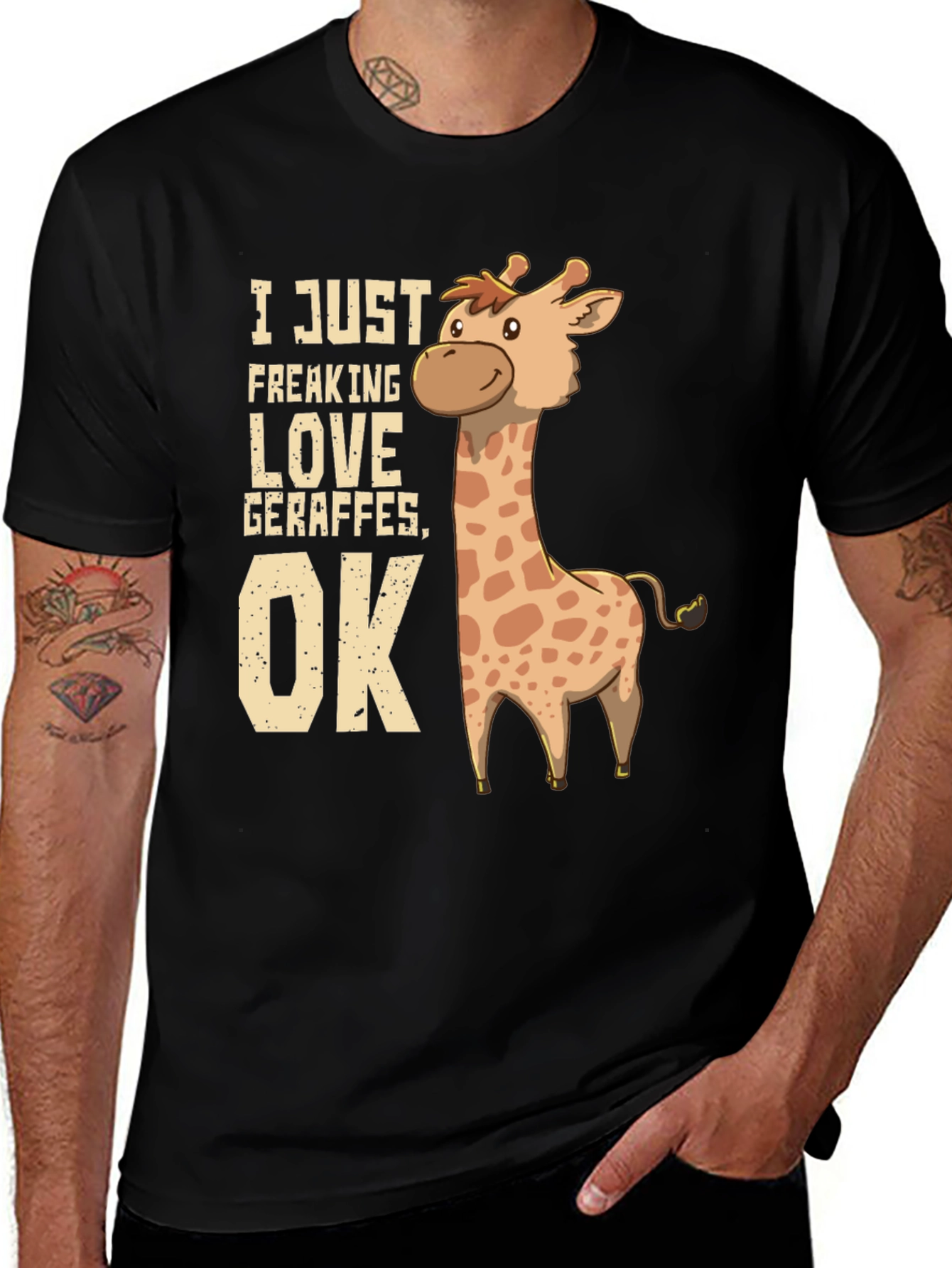 I Love Giraffes OK Black T-Shirt