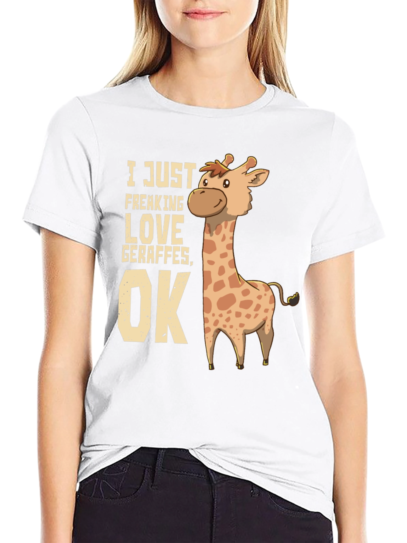 I Love Giraffes OK Black T-Shirt
