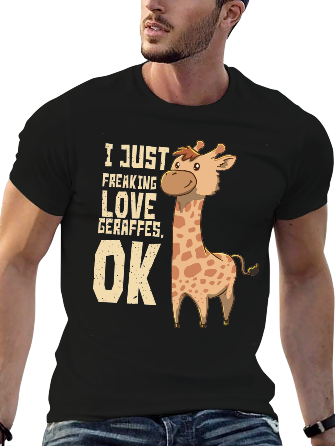 I Love Giraffes OK Black T-Shirt
