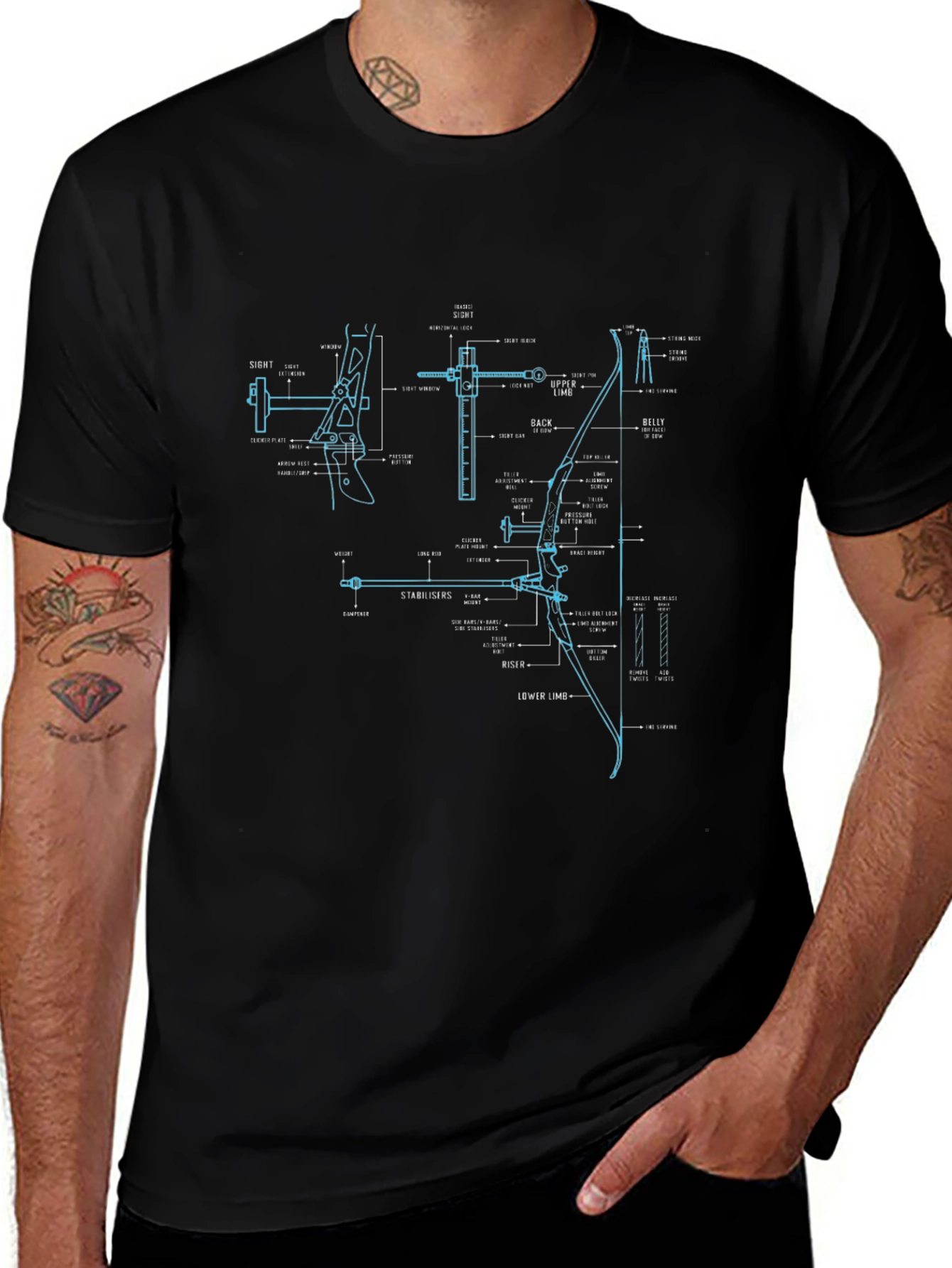 Archery Bow Blueprint Graphic T-Shirt