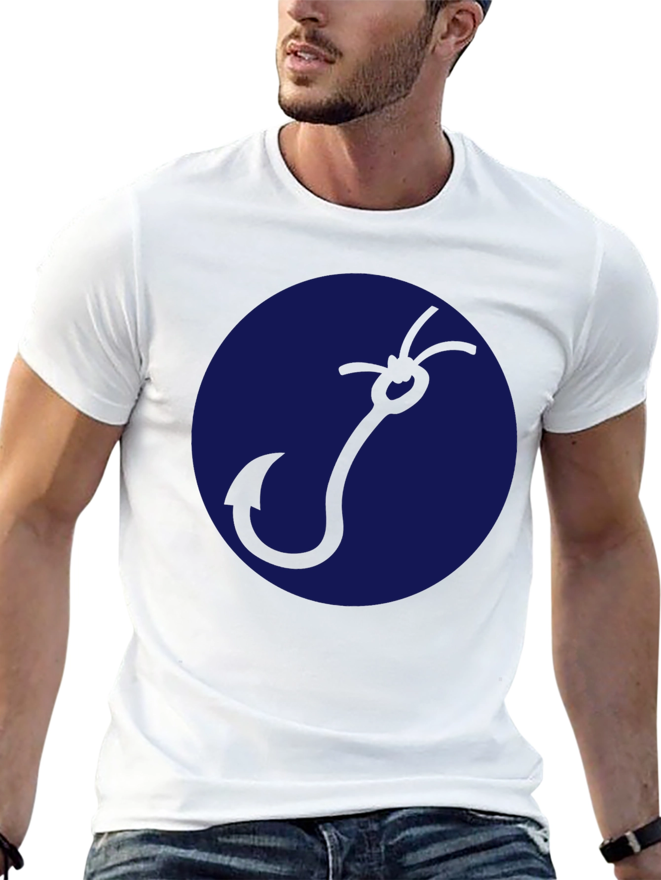 Fishing Hook Graphic Tee - Mens Black Cotton Shirt