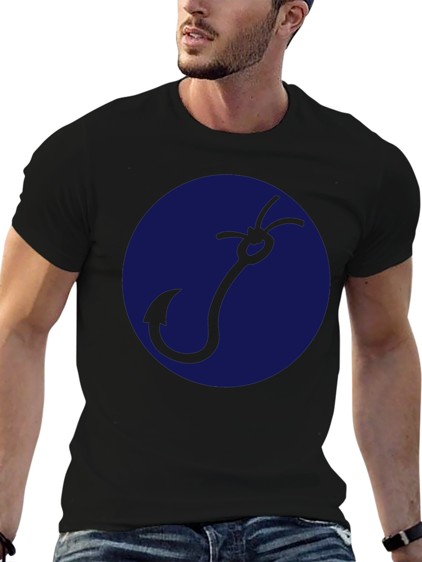 Fishing Hook Graphic Tee - Mens Black Cotton Shirt