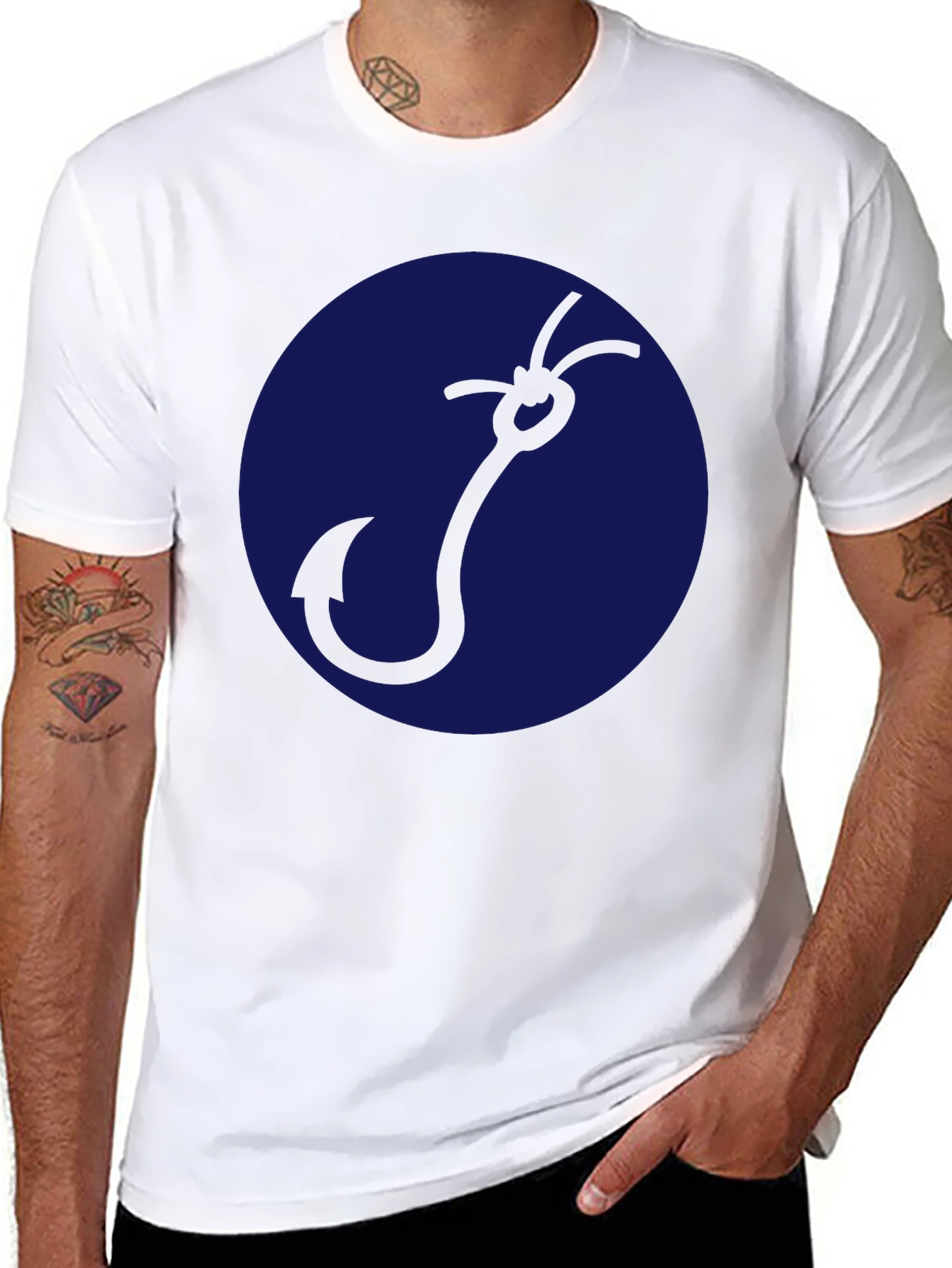 Fishing Hook Graphic Tee - Mens Black Cotton Shirt