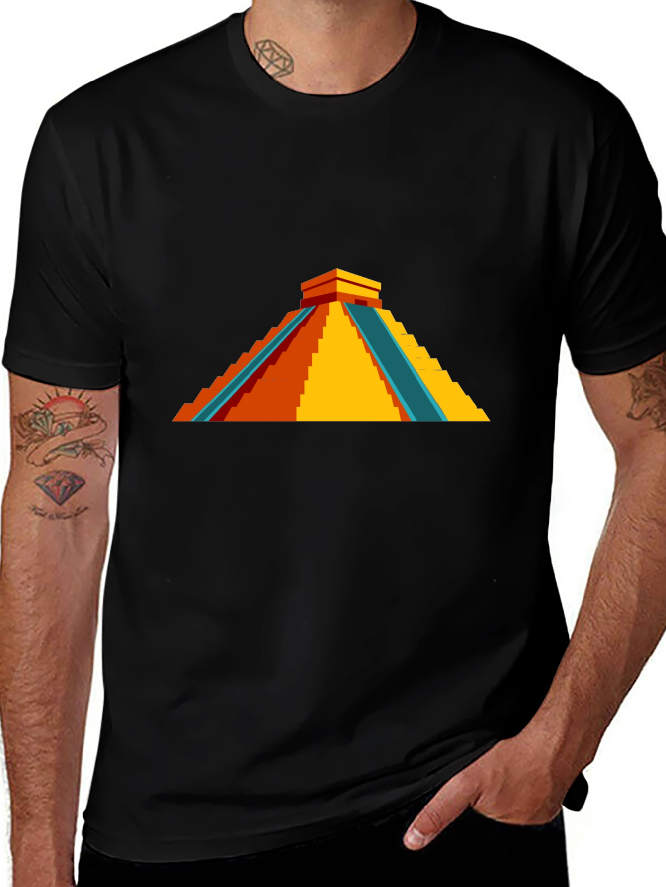 Geometric Pyramid Graphic Tee - Black Cotton Blend