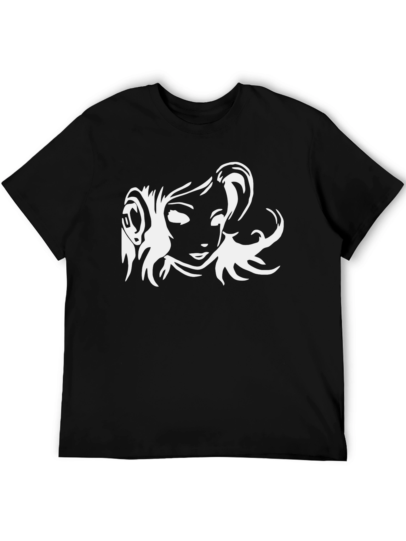 Black T-Shirt with White Anime Girl Graphic