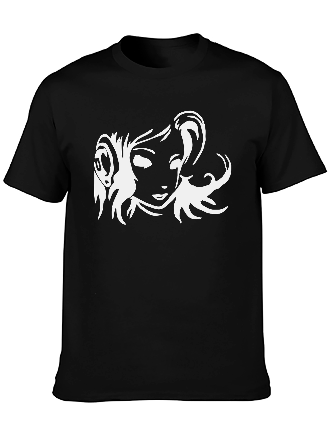 Black T-Shirt with White Anime Girl Graphic