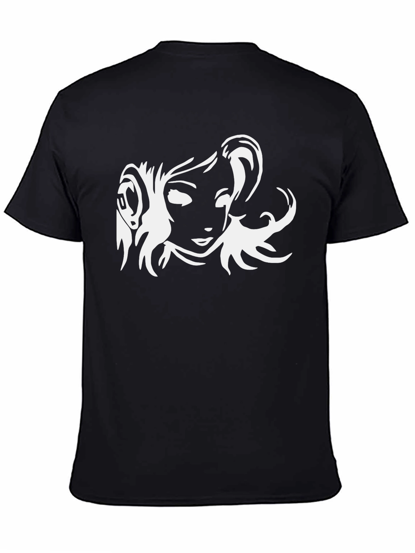 Black T-Shirt with White Anime Girl Graphic