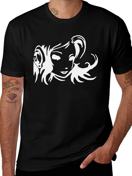 Black T-Shirt with White Anime Girl Graphic