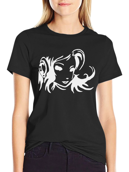 Black T-Shirt with White Anime Girl Graphic