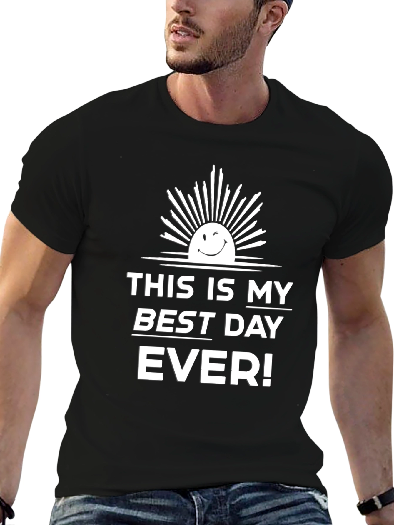 Best Day Ever Black T-Shirt with Winking Sun Graphic