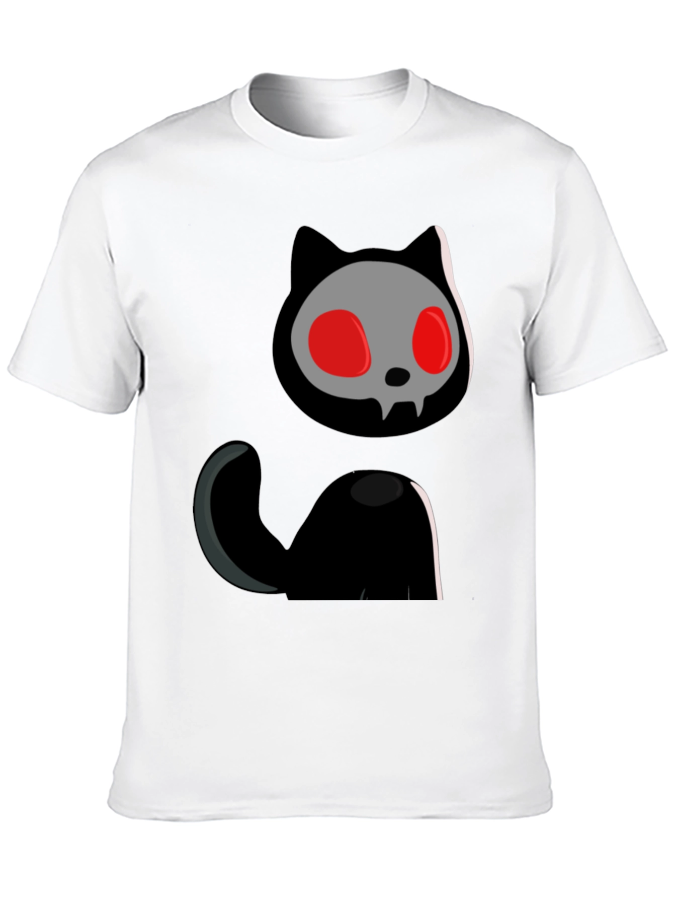 Skull Cat Graphic Tee - Black Cotton T-Shirt