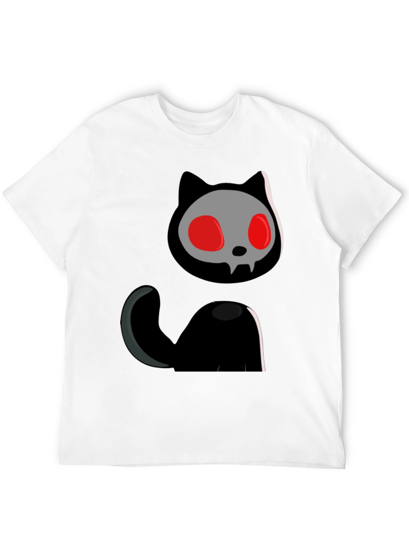 Skull Cat Graphic Tee - Black Cotton T-Shirt