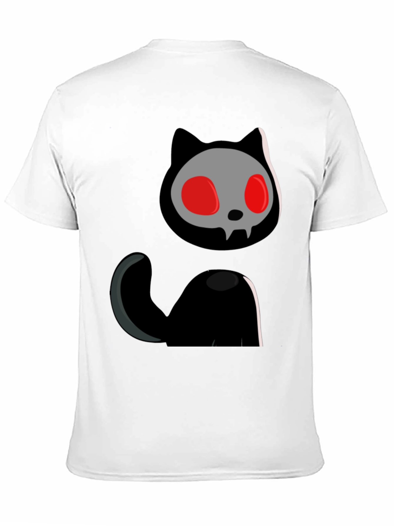 Skull Cat Graphic Tee - Black Cotton T-Shirt