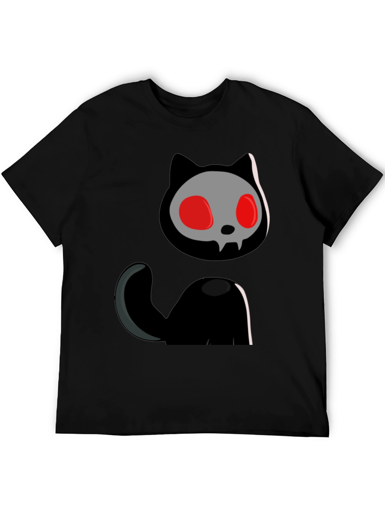 Skull Cat Graphic Tee - Black Cotton T-Shirt