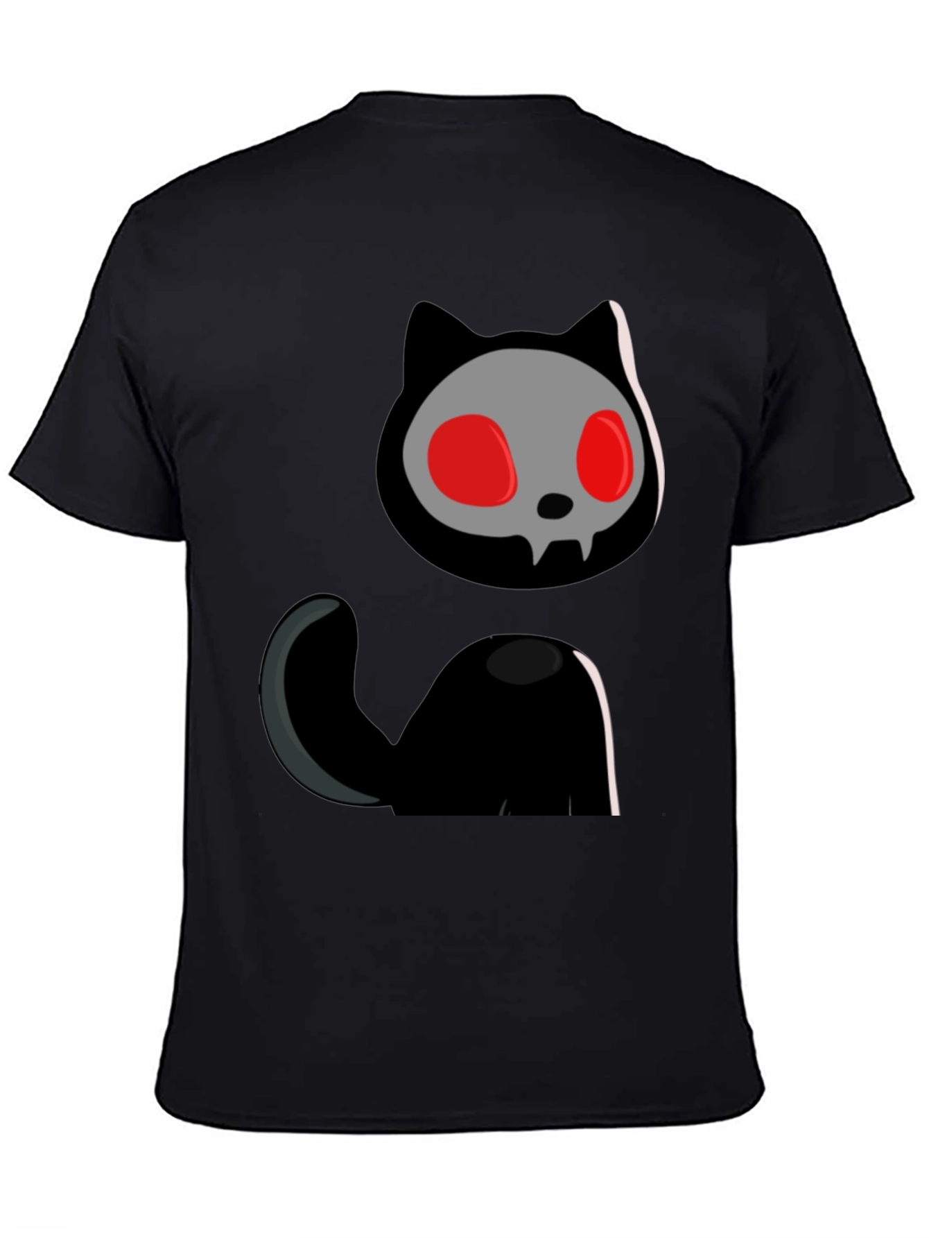 Skull Cat Graphic Tee - Black Cotton T-Shirt