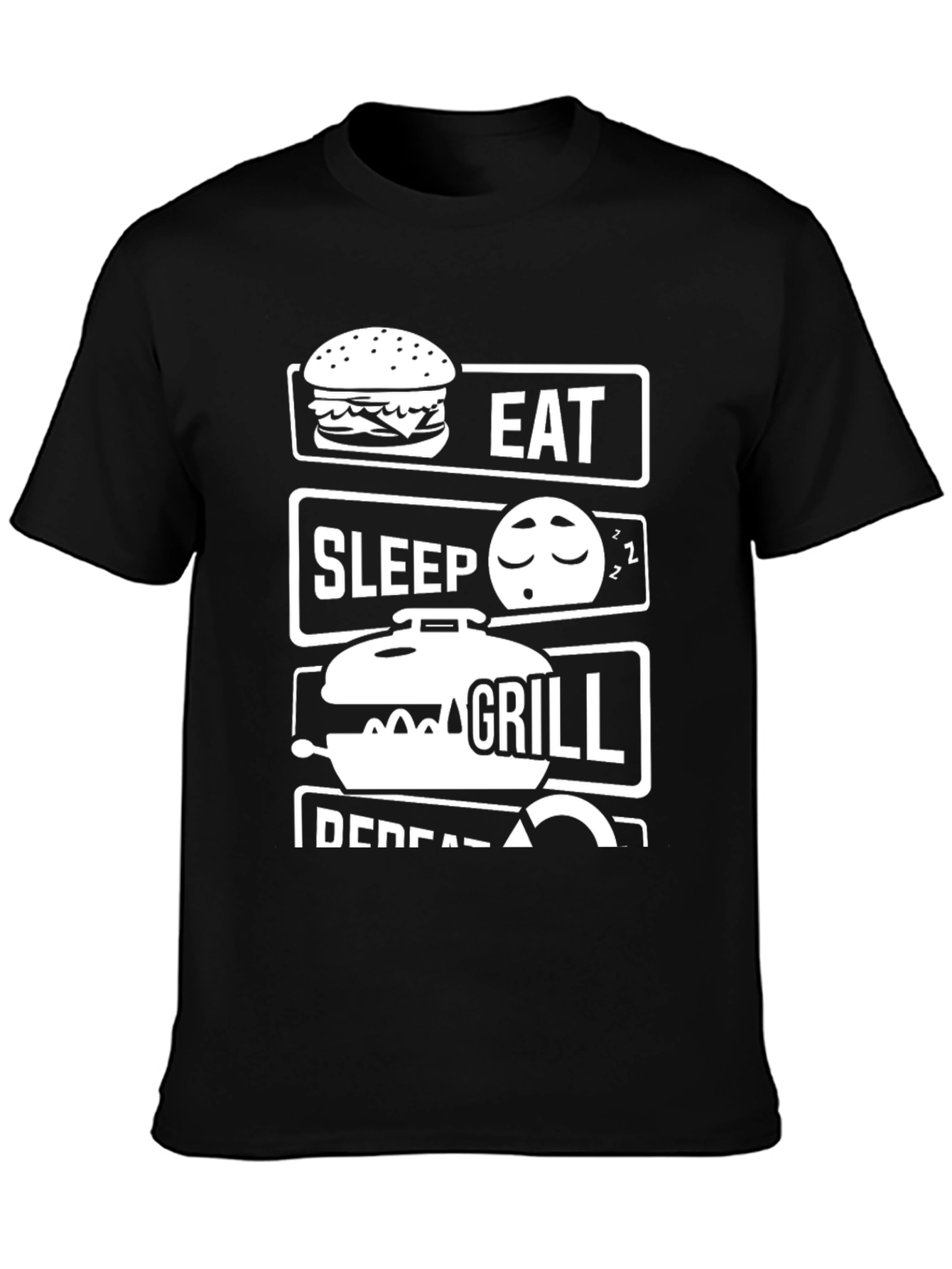 Eat Sleep Grill Repeat Black Graphic Tee