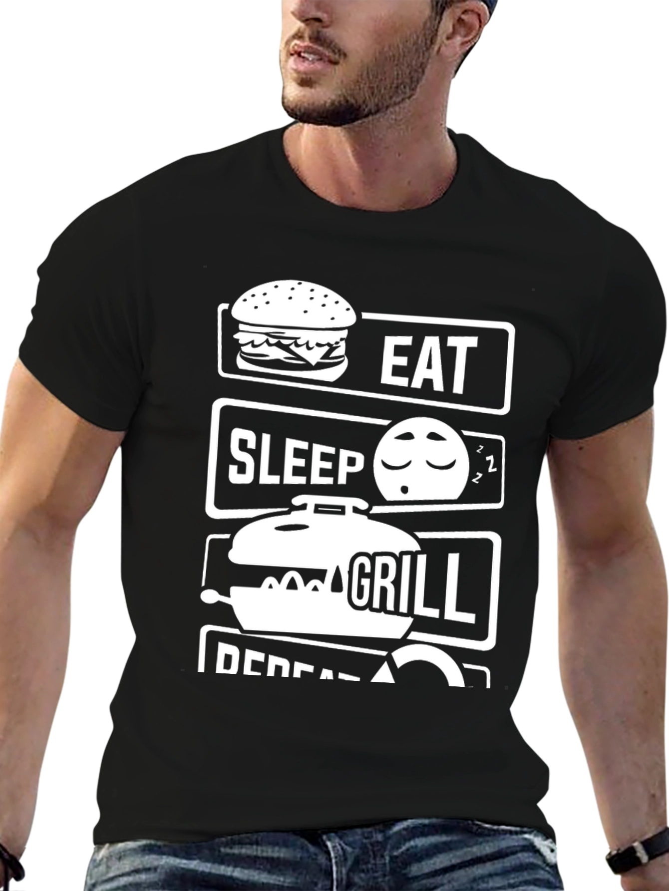 Eat Sleep Grill Repeat Black Graphic Tee