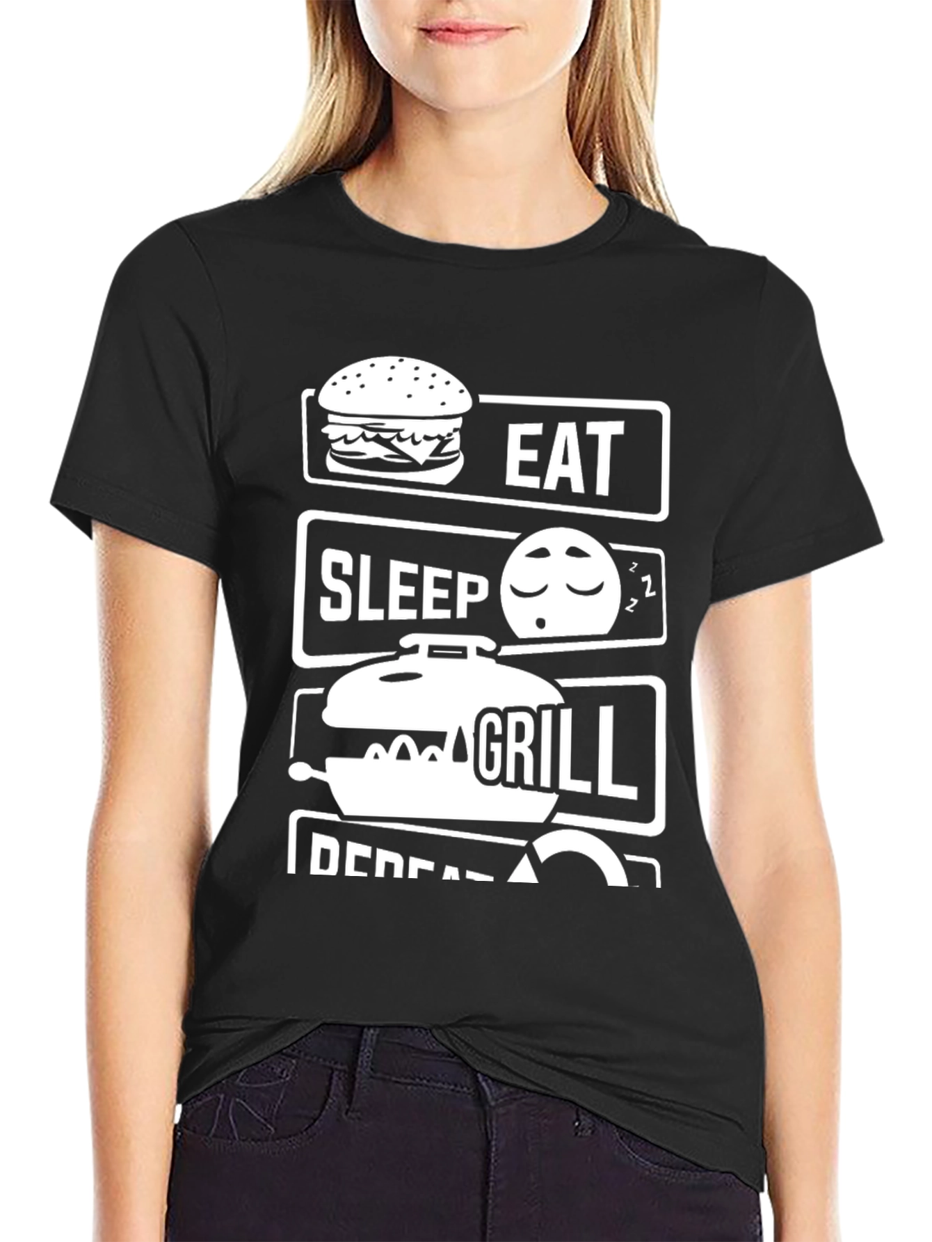 Eat Sleep Grill Repeat Black Graphic Tee