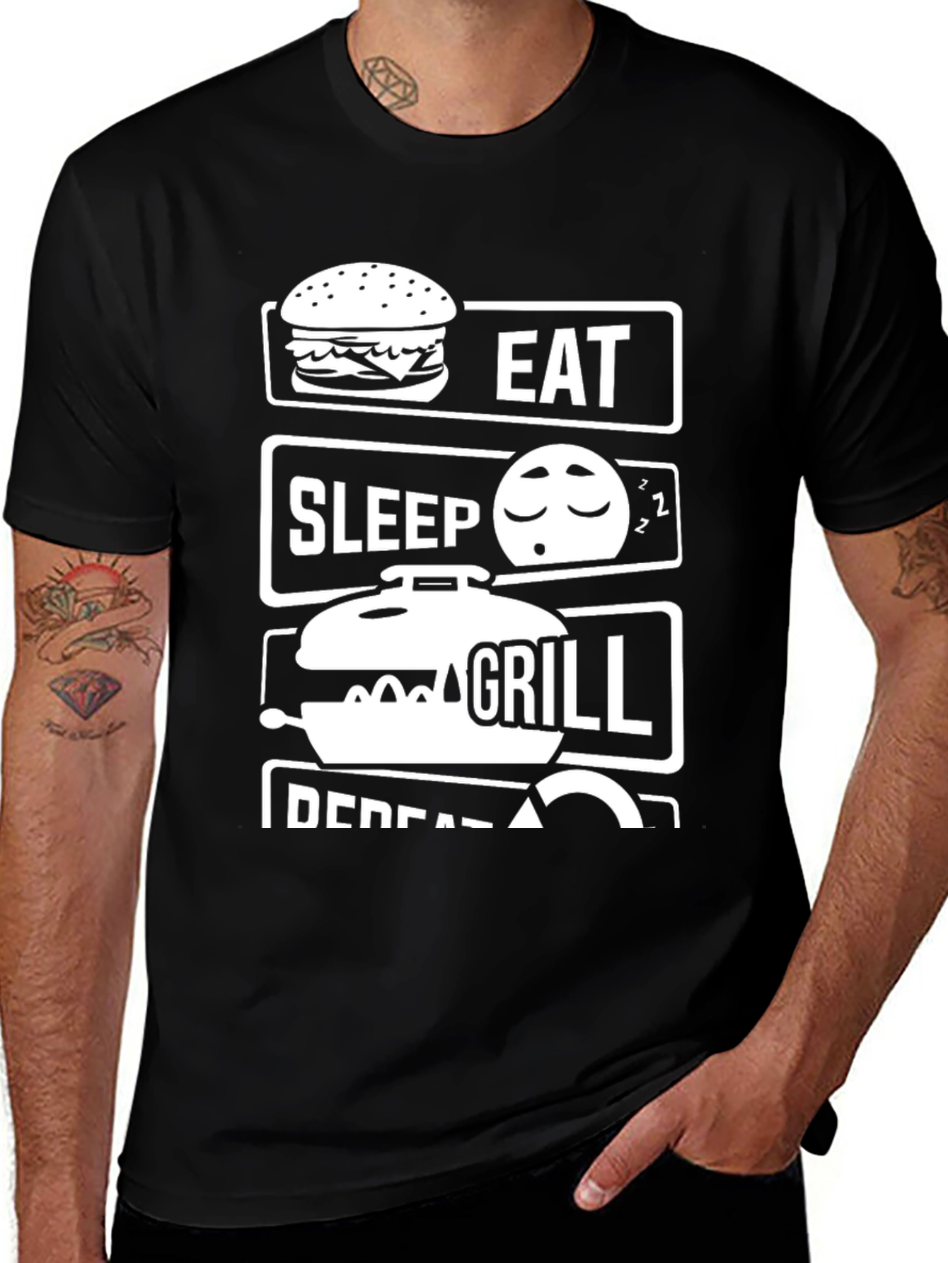 Eat Sleep Grill Repeat Black Graphic Tee