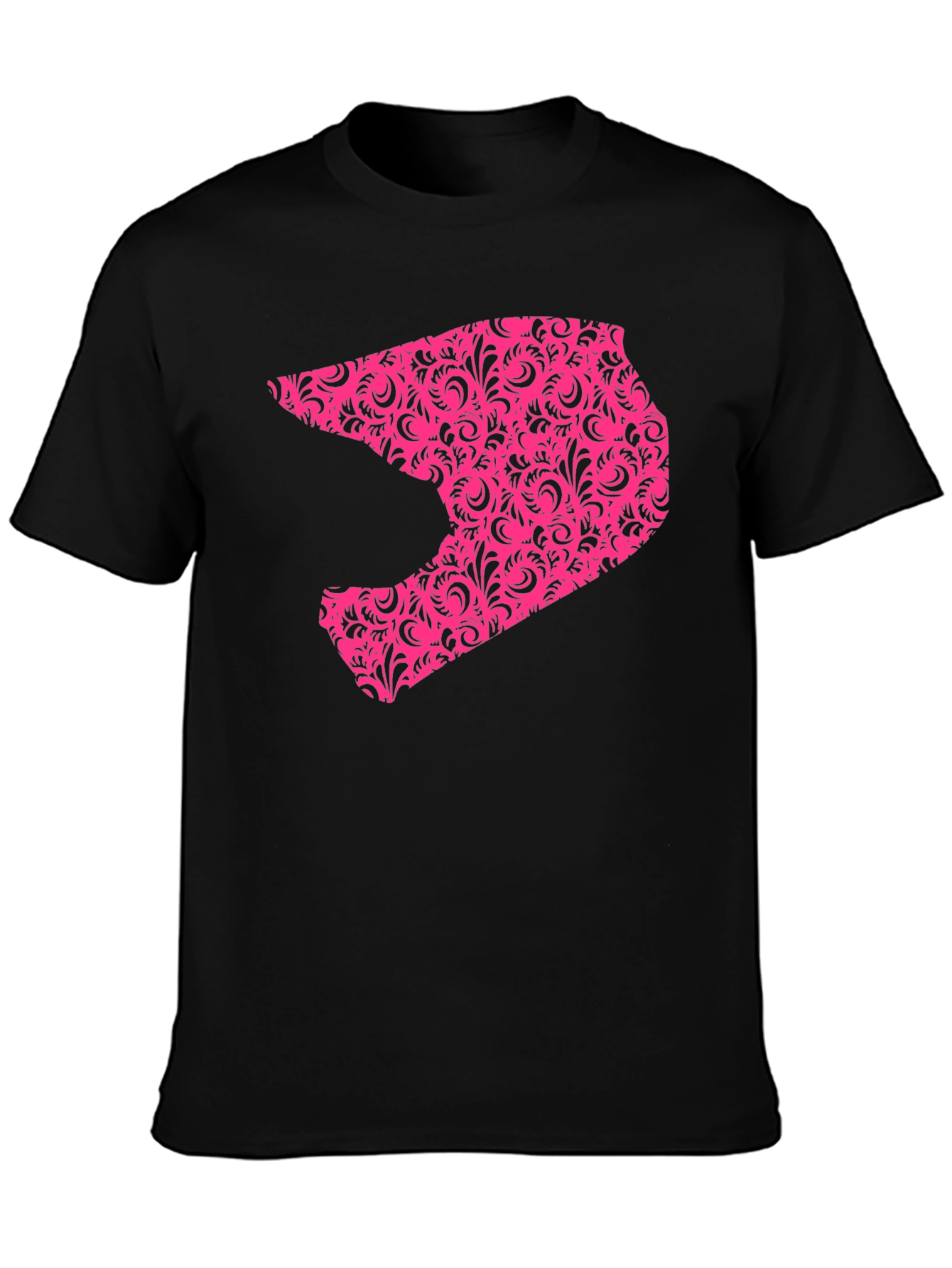 Mens Black T-shirt with Pink Helmet Design