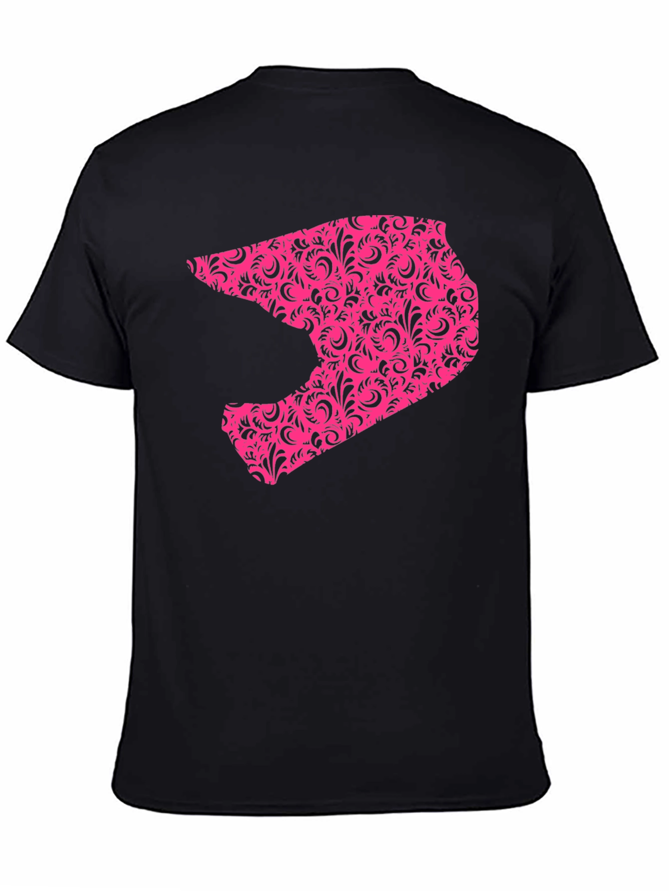 Mens Black T-shirt with Pink Helmet Design