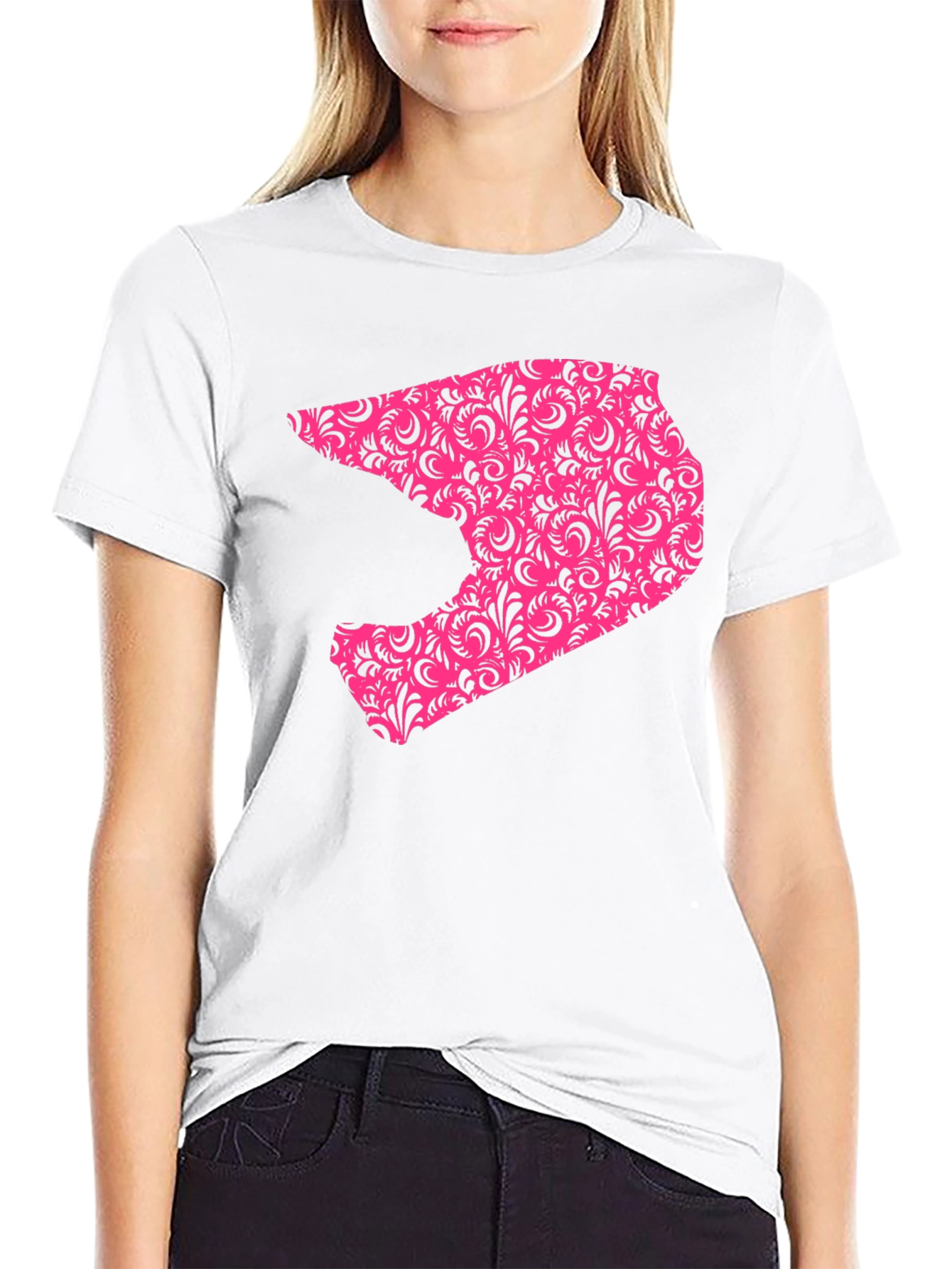 Mens Black T-shirt with Pink Helmet Design