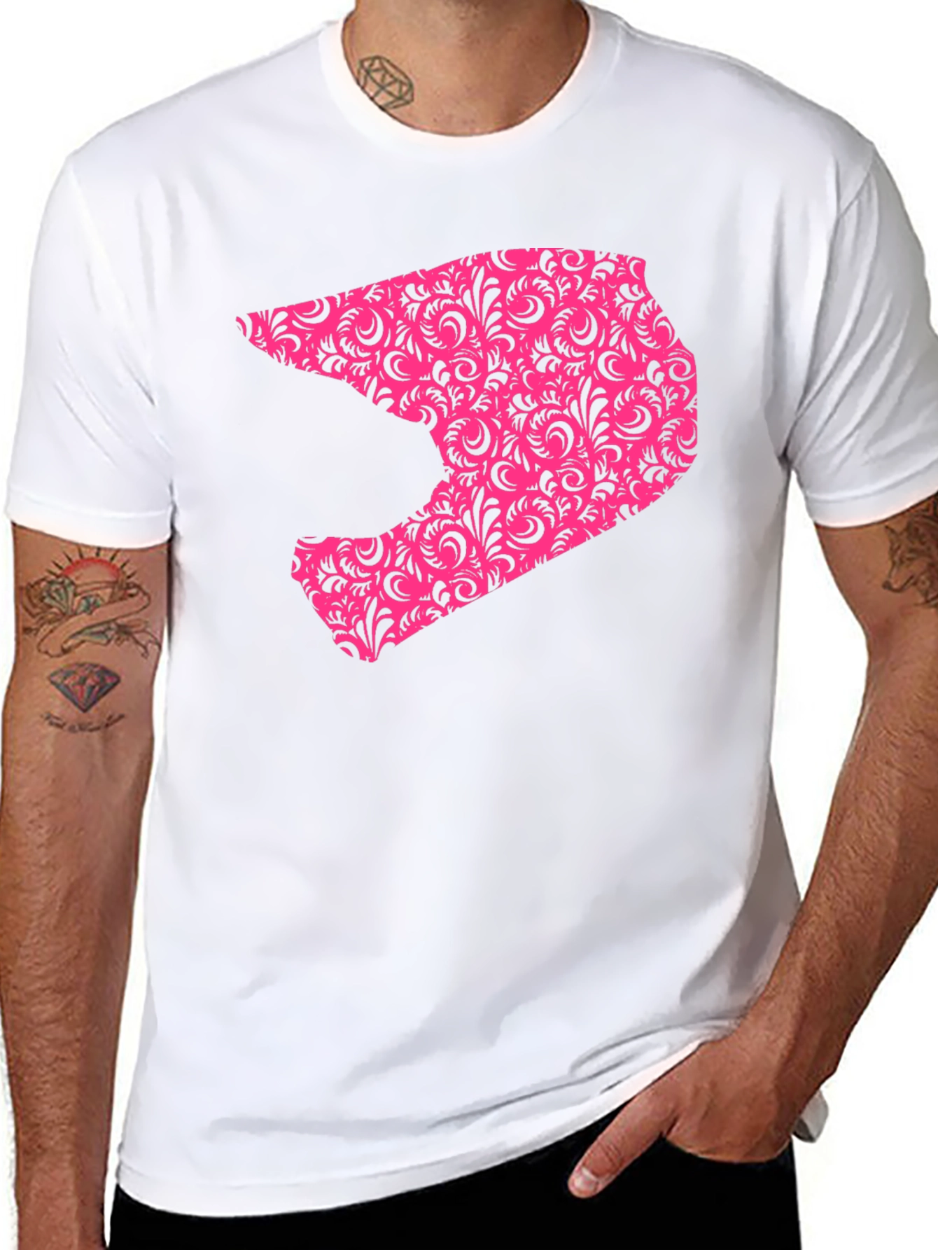 Mens Black T-shirt with Pink Helmet Design