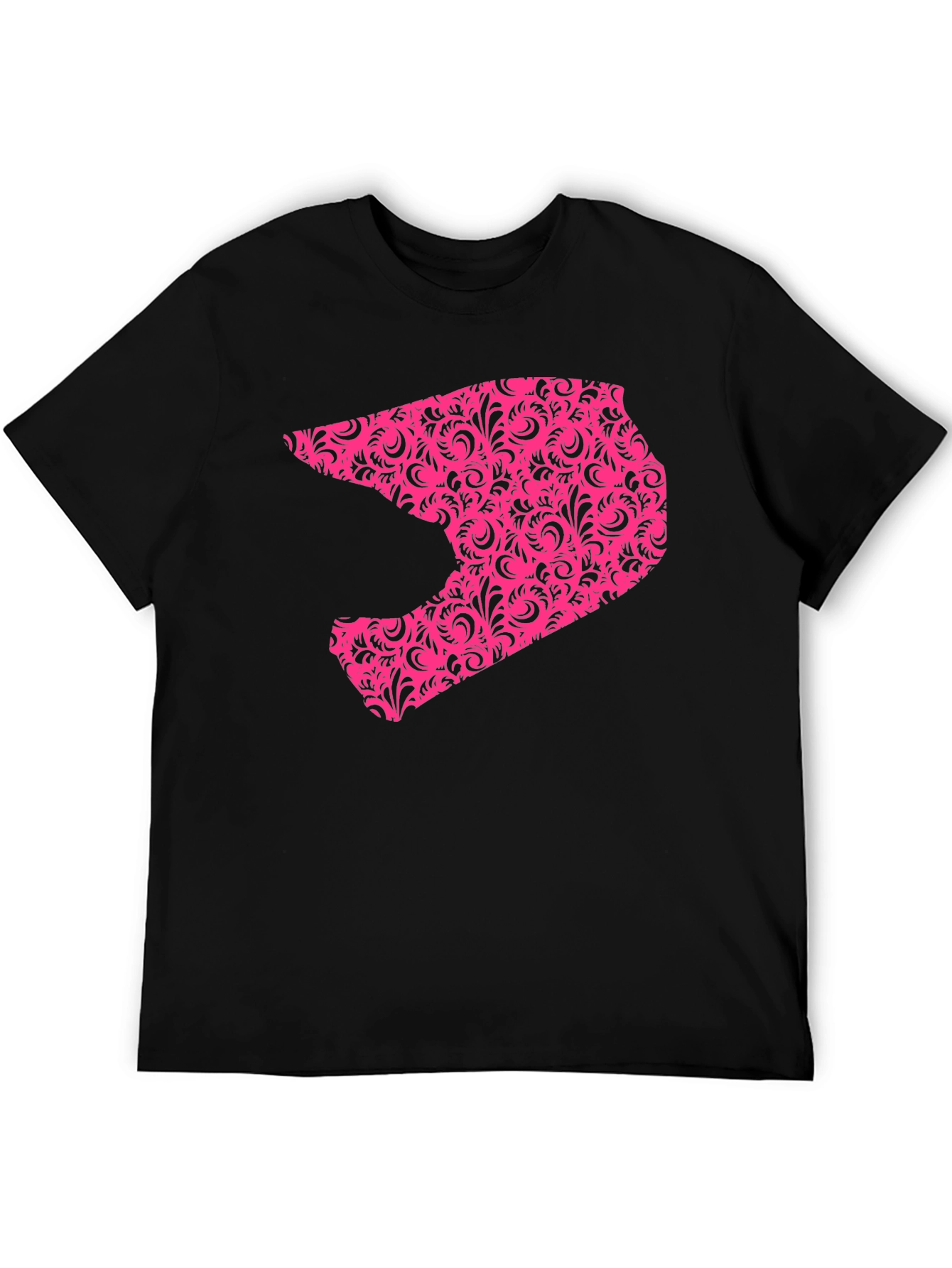 Mens Black T-shirt with Pink Helmet Design