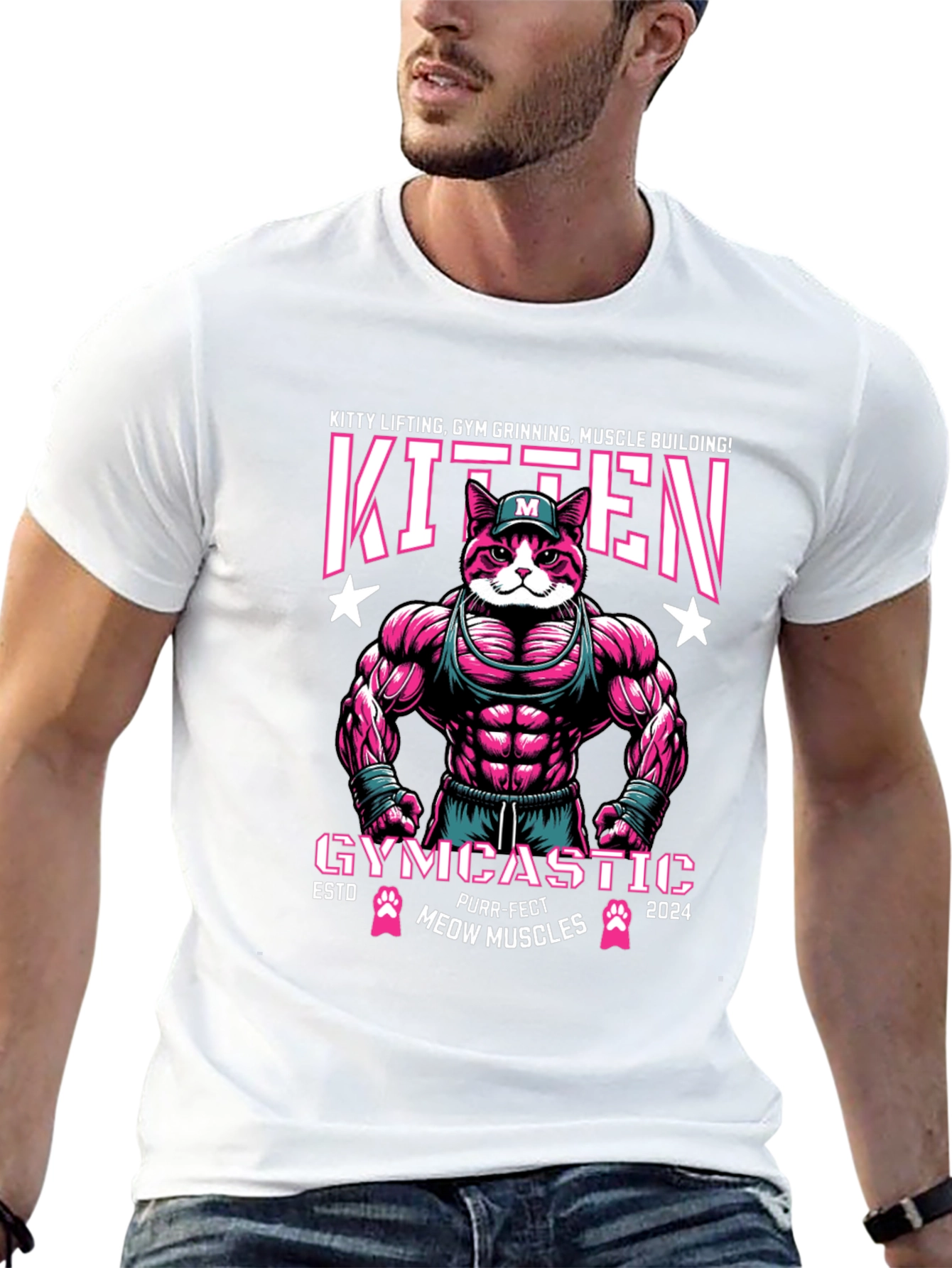 Kitten Gym Muscle Building Graphic T-Shirt