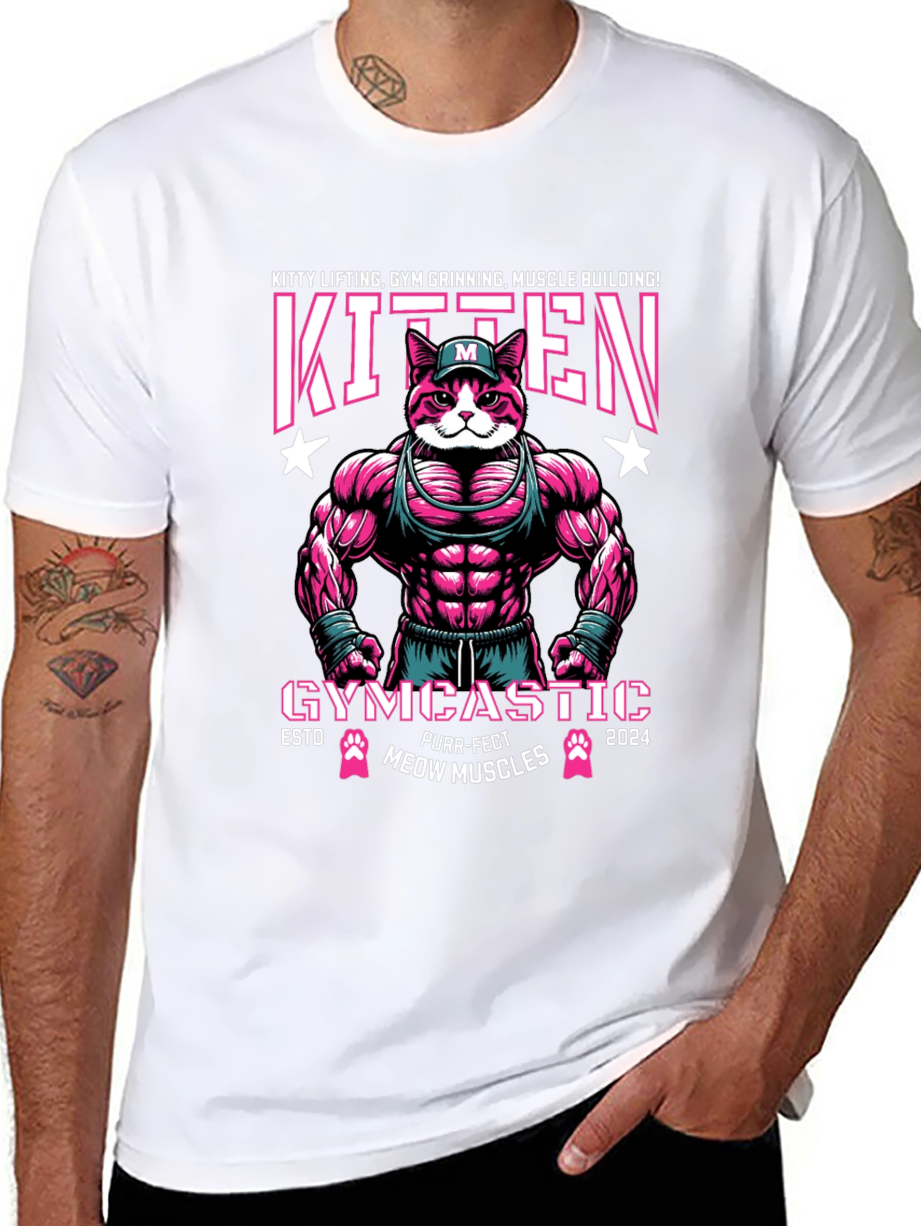 Kitten Gym Muscle Building Graphic T-Shirt