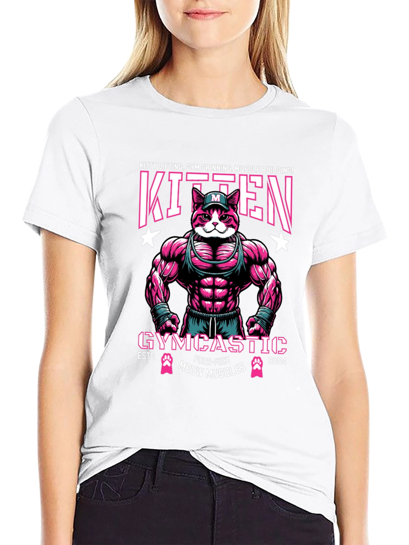 Kitten Gym Muscle Building Graphic T-Shirt