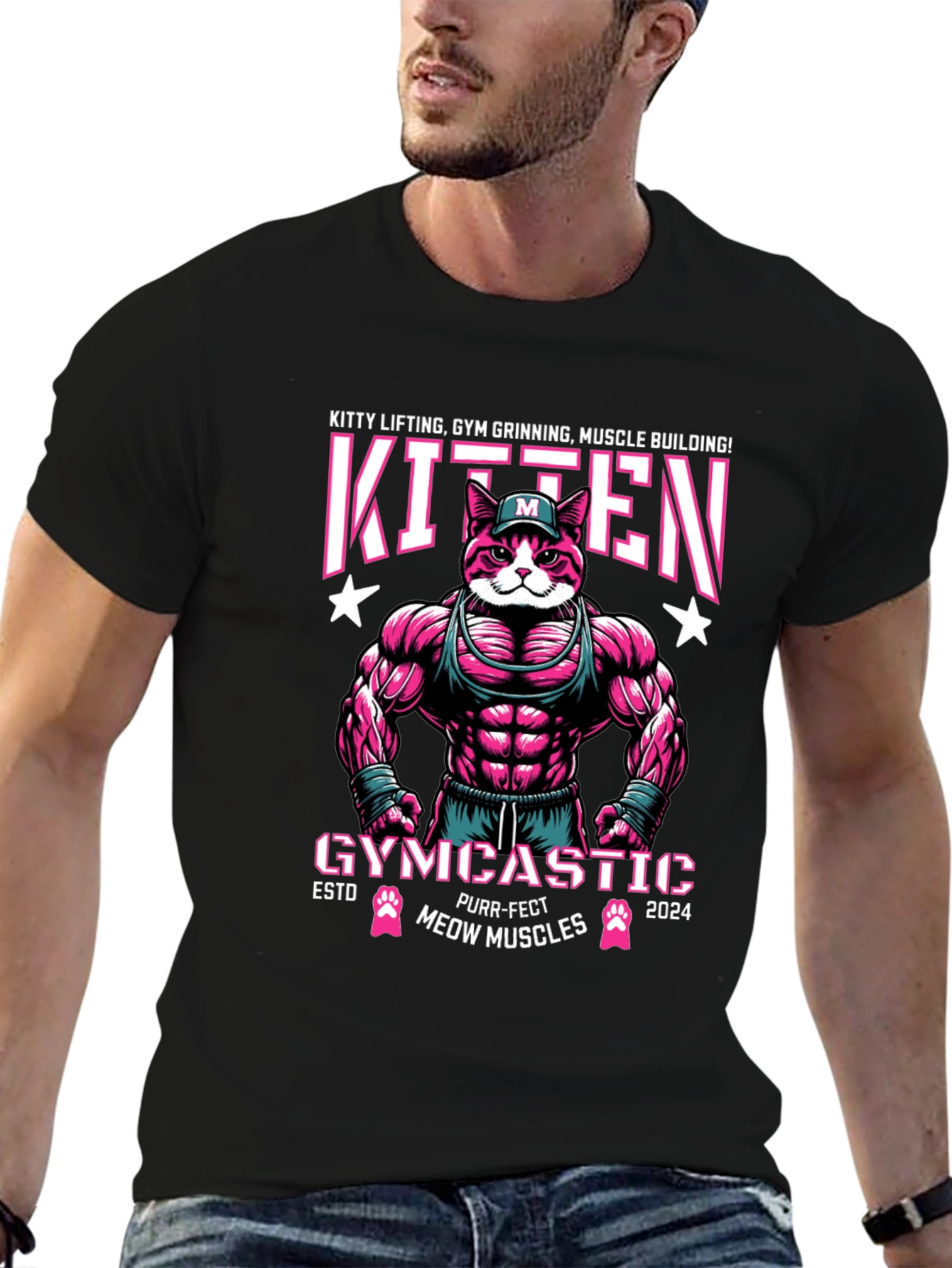 Kitten Gym Muscle Building Graphic T-Shirt