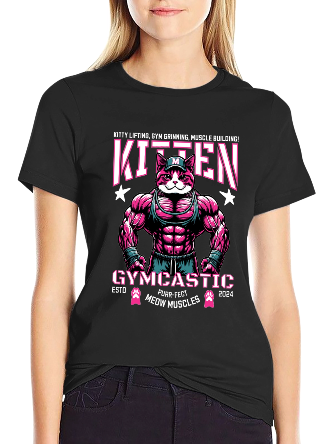 Kitten Gym Muscle Building Graphic T-Shirt