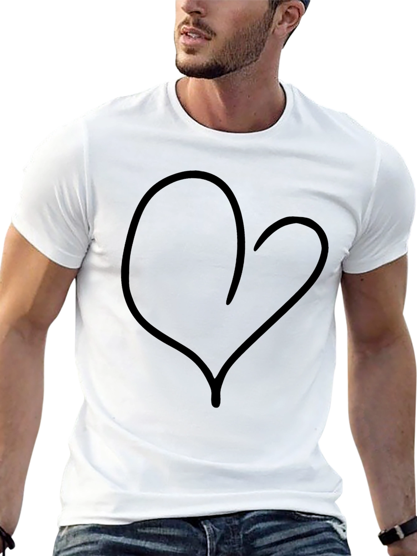 Simple Heart Outline Black T-Shirt