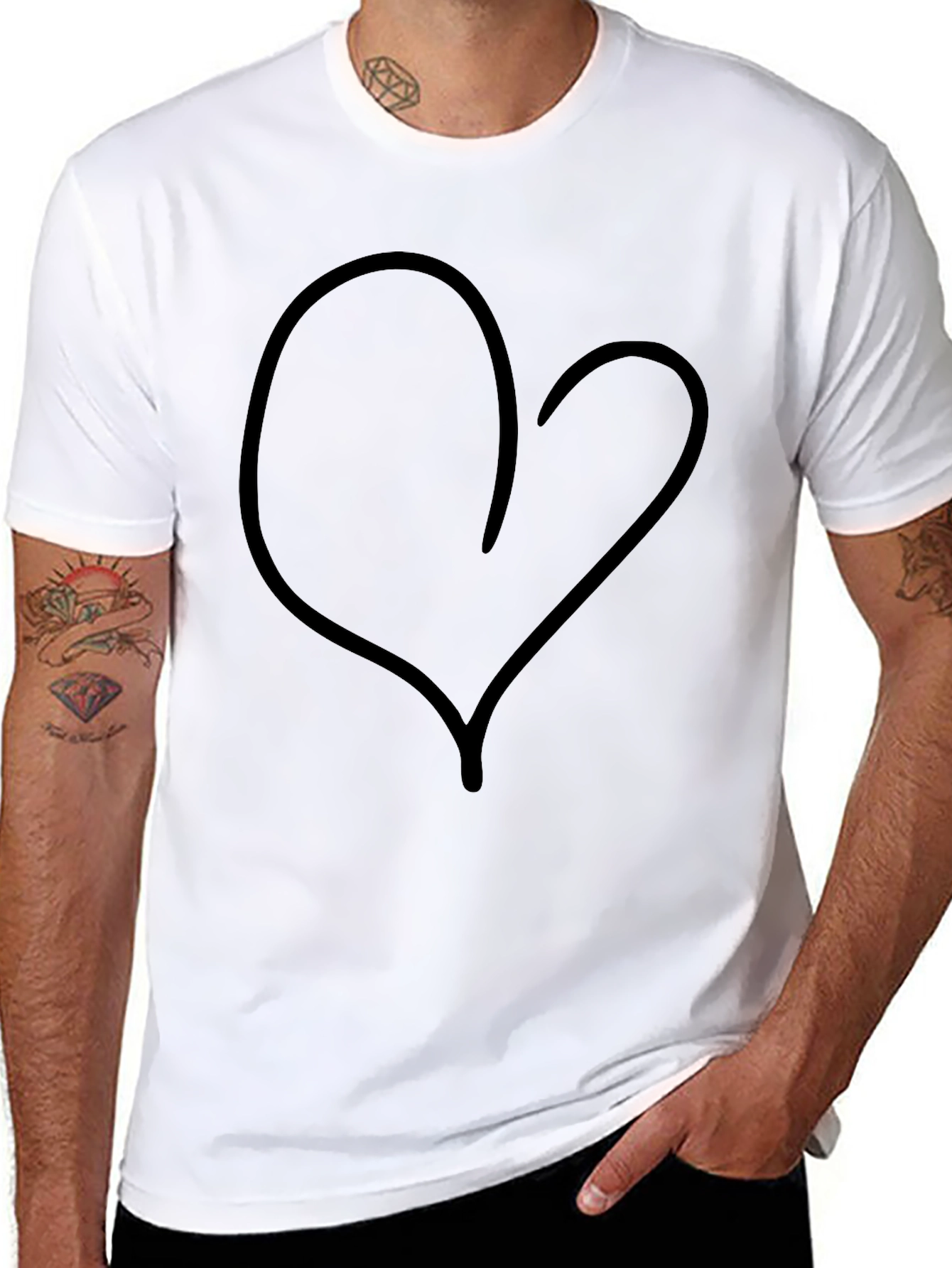 Simple Heart Outline Black T-Shirt