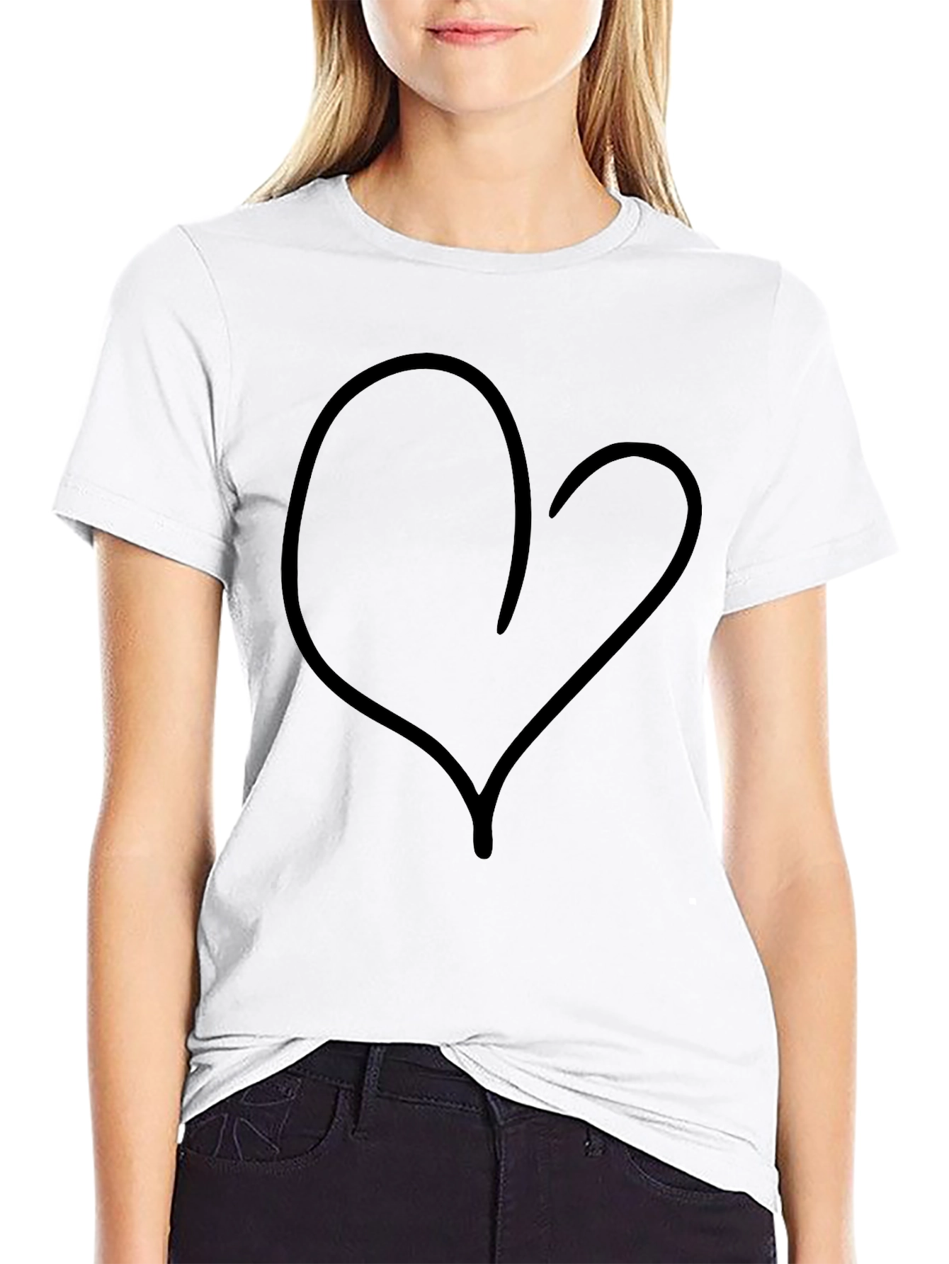 Simple Heart Outline Black T-Shirt