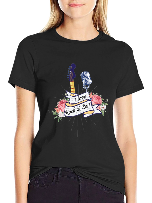 Rock & Roll Floral Graphic Tee - Music Lover T-Shirt