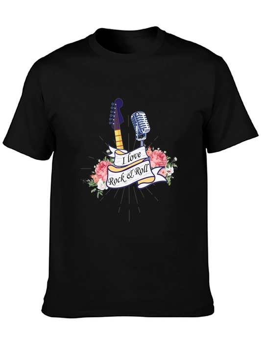 Rock & Roll Floral Graphic Tee - Music Lover T-Shirt