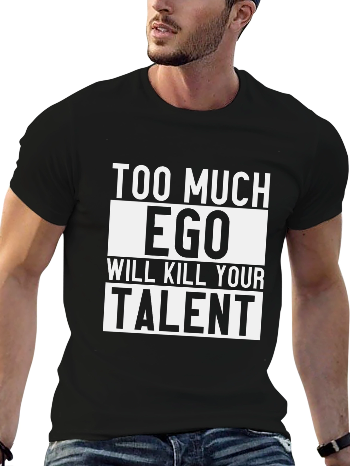 Too Much Ego Black Graphic T-Shirt