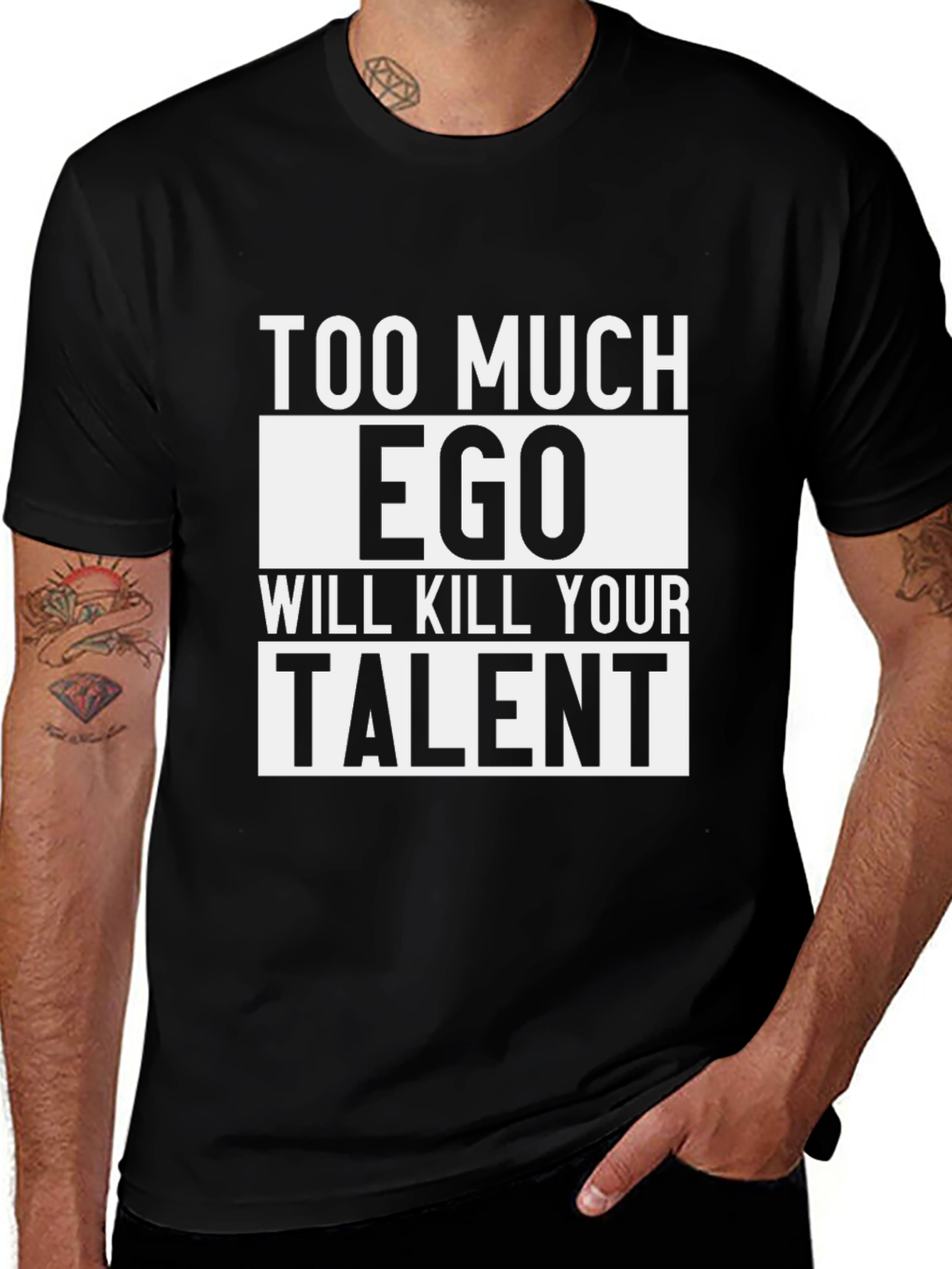 Too Much Ego Black Graphic T-Shirt