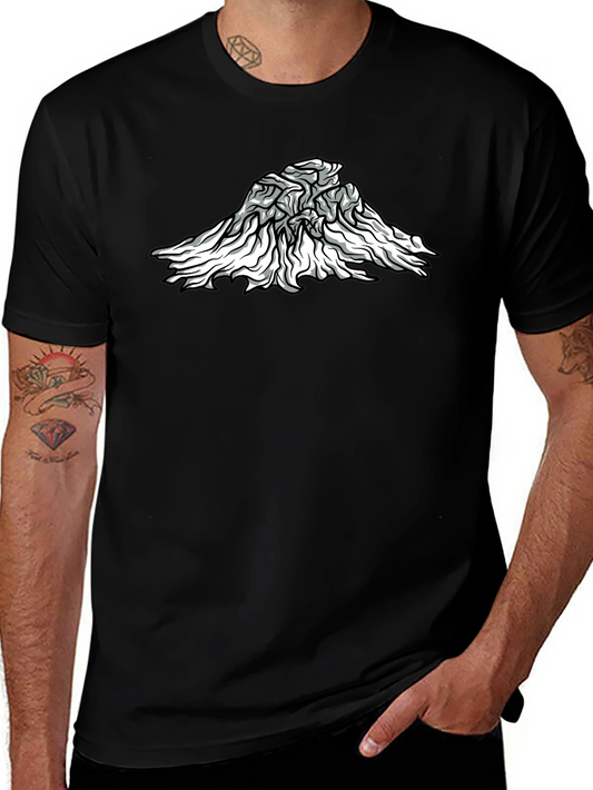 Abstract Mountain Graphic Tee - Black Cotton Blend
